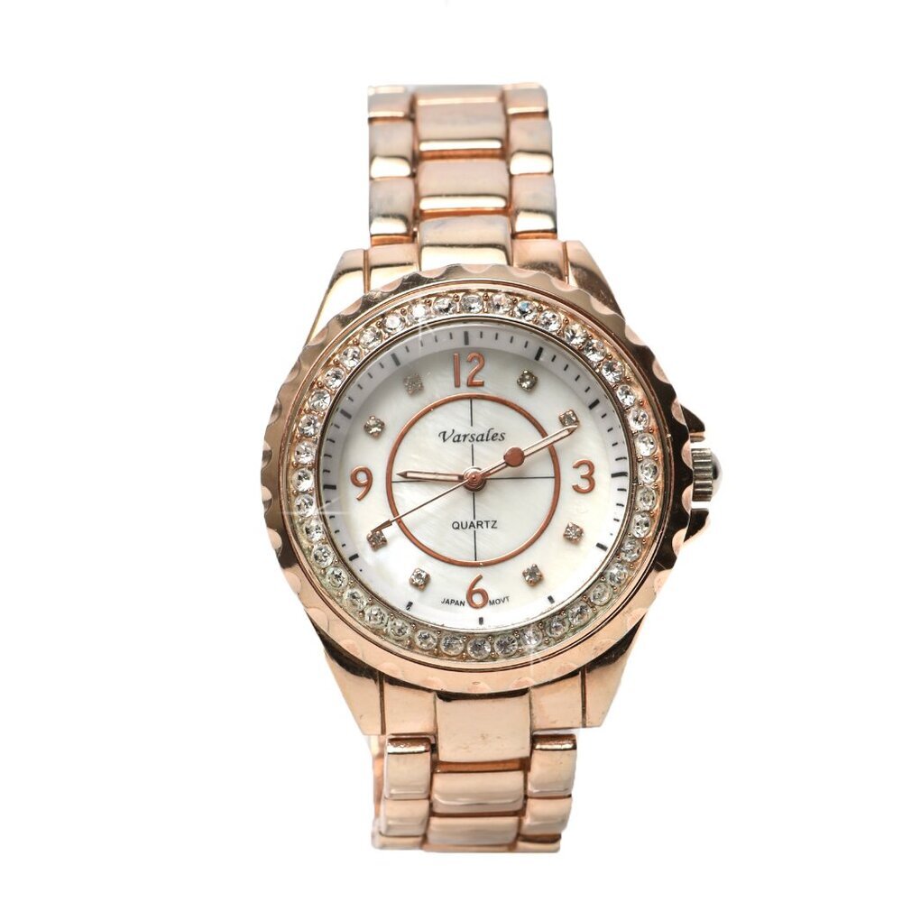Varsales Rose Gold Quartz Fashion Watch Rhinestones Crystal Metal Bracelet